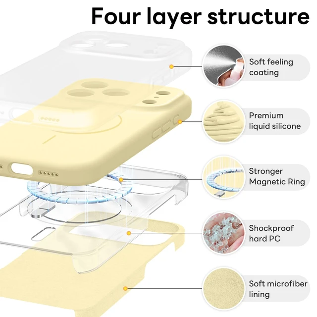 Alt view image 6 of 7 - Magnetic for iPhone 18 Pro Case 6.3" Silicone, Creamy Yellow | Compatible with Magsafe, Full Camera Protection, Soft Microfiber Lining, Shockproof Protective Case for iPhone 18 Pro