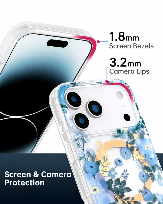 Alt view image 5 of 7 - for iPhone 18 Pro Case | Blue Nemophila | Compatible with MagSafe | Blue Nemophila Blue Design | 10FT Drop Tested | Cute Magnetic Phone Cover for Women and Girls