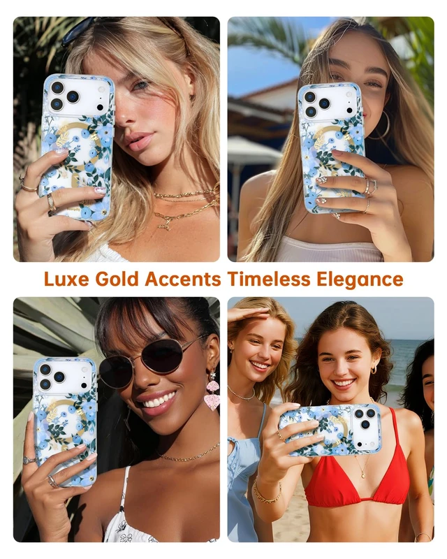 Alt view image 6 of 7 - for iPhone 18 Pro Case | Blue Nemophila | Compatible with MagSafe | Blue Nemophila Blue Design | 10FT Drop Tested | Cute Magnetic Phone Cover for Women and Girls