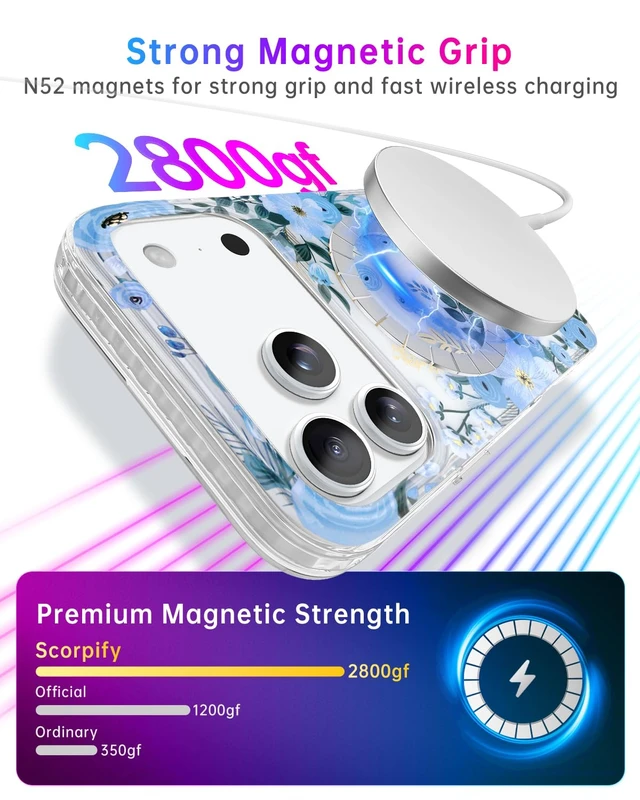 Alt view image 4 of 7 - for iPhone 18 Pro Case | Blue Nemophila | Compatible with MagSafe | Blue Nemophila Blue Design | 10FT Drop Tested | Cute Magnetic Phone Cover for Women and Girls