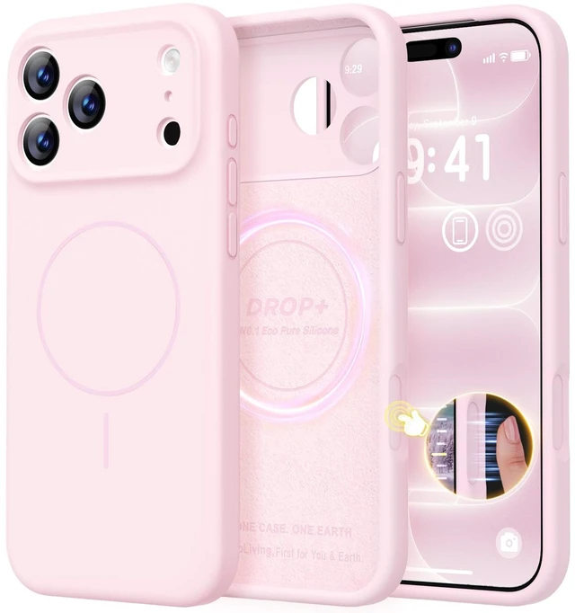 Main image of Magnetic for iPhone 18 Pro Case Silicone, Chalk Pink | Compatible with Magsafe, Camera Protection, Soft Microfiber Lining, Slim Shockproof Protective Case for iPhone 18 Pro