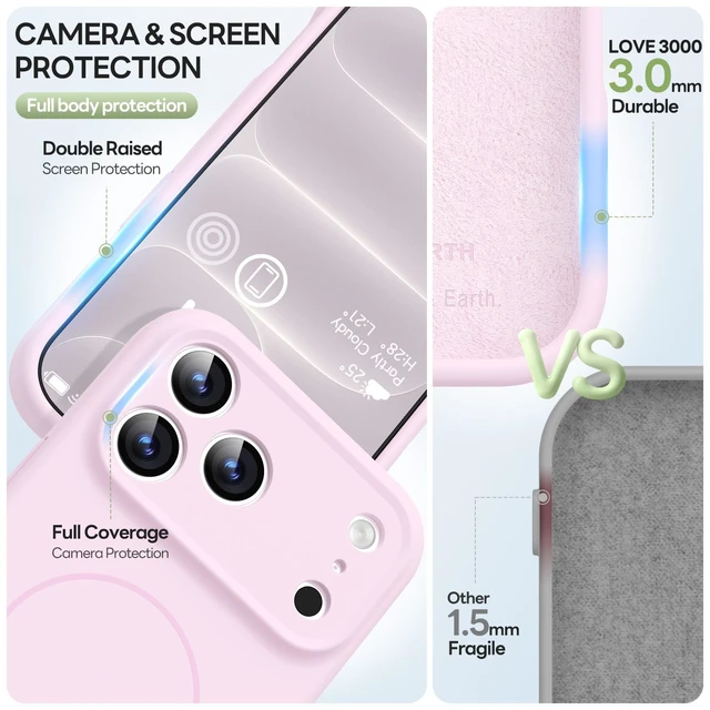 Alt view image 5 of 7 - Magnetic for iPhone 18 Pro Case Silicone, Chalk Pink | Compatible with Magsafe, Camera Protection, Soft Microfiber Lining, Slim Shockproof Protective Case for iPhone 18 Pro