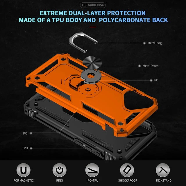 Alt view image 3 of 7 - for iPhone 17/18 Case with Screen Protector,Builtin Kickstand-Orange | Case for iPhone 17 iPhone 18 with Stand,HD Tempered Glass,Military-Grade Heavy Duty Protection,Shockproof,Anti-Fingerprint
