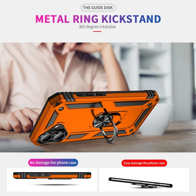 Alt view image 7 of 7 - for iPhone 17/18 Case with Screen Protector,Builtin Kickstand-Orange | Case for iPhone 17 iPhone 18 with Stand,HD Tempered Glass,Military-Grade Heavy Duty Protection,Shockproof,Anti-Fingerprint