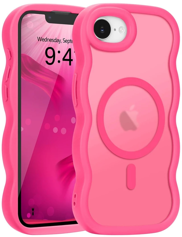 Main image of for iPhone 17e/16e Case Curly Wavy Frame Translucent, Hot Pink | Hard Matte Clear Back Cover for Women Men, Compatible with Magsafe, TPU Bumper Shockproof Drop Protection Phone Case