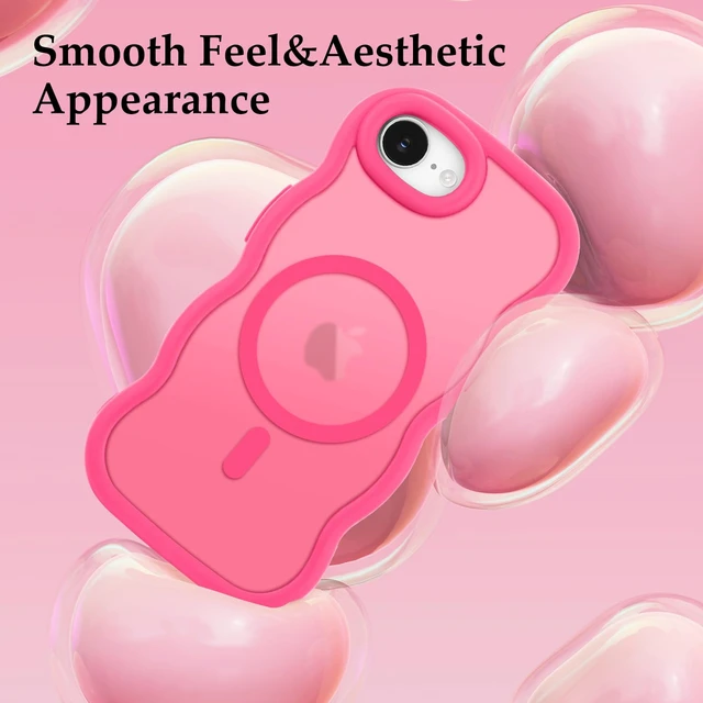 Alt view image 6 of 7 - for iPhone 17e/16e Case Curly Wavy Frame Translucent, Hot Pink | Hard Matte Clear Back Cover for Women Men, Compatible with Magsafe, TPU Bumper Shockproof Drop Protection Phone Case