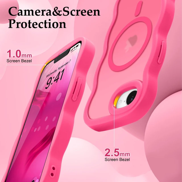 Alt view image 5 of 7 - for iPhone 17e/16e Case Curly Wavy Frame Translucent, Hot Pink | Hard Matte Clear Back Cover for Women Men, Compatible with Magsafe, TPU Bumper Shockproof Drop Protection Phone Case