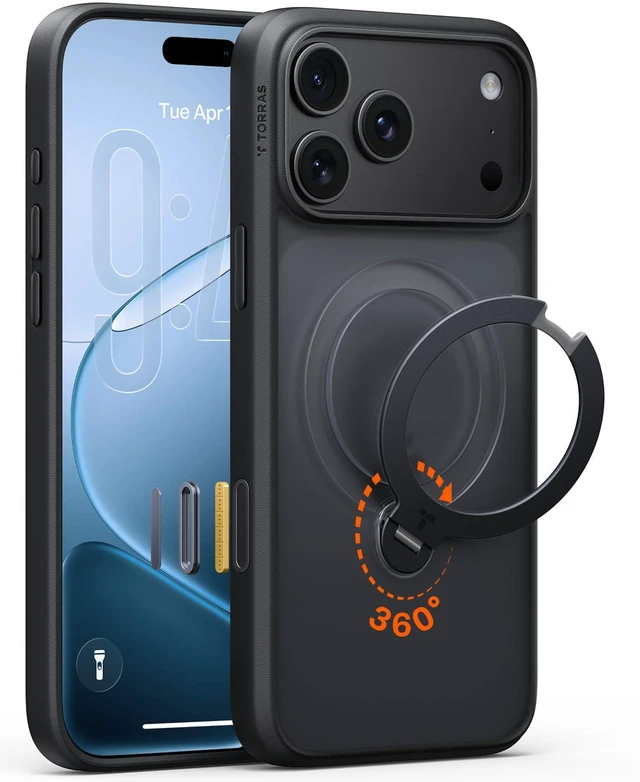 Main image of Q3 Spin for iPhone 18 Pro Case with 360 Magnetic Stand, Black | Compatible with MagSafe, Flush-Fit 360 Ring Stand, Military Grade Protection, Slim Shockproof, Translucent PC Back