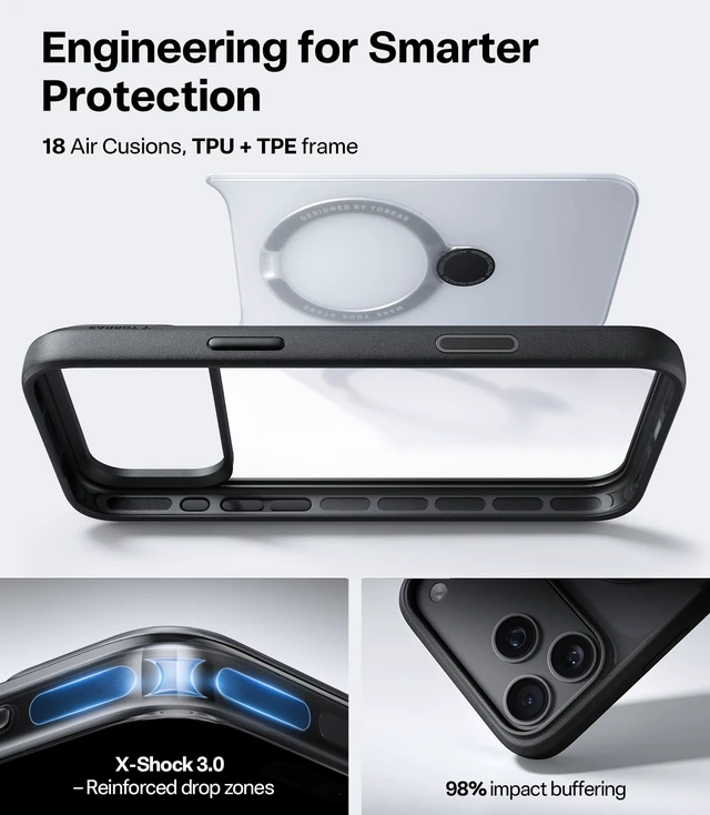 Alt view image 6 of 7 - Q3 Spin for iPhone 18 Pro Case with 360 Magnetic Stand, Black | Compatible with MagSafe, Flush-Fit 360 Ring Stand, Military Grade Protection, Slim Shockproof, Translucent PC Back