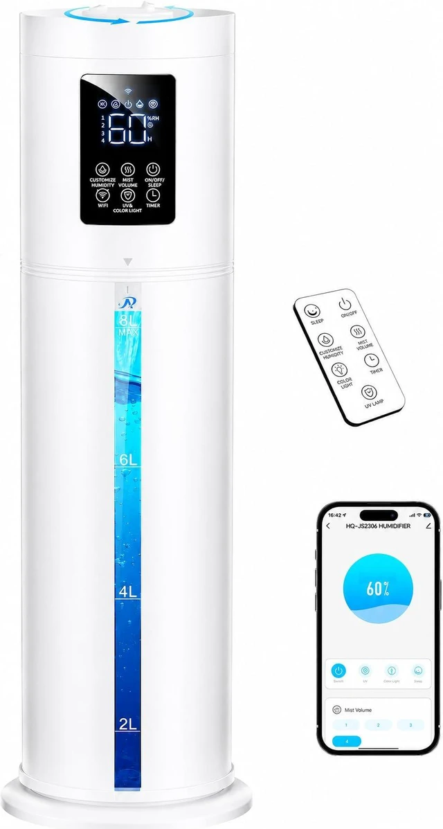 Main image of 2.1Gal/8L Smart Humidifier Large Room, Top Fill Humidifiers for Bedroom with Diffuser, 7 Color Lights,16H Timer, Auto Mode, APP Remote Control, 4 Levels Cool Mist Air Humidifier for Plants Home