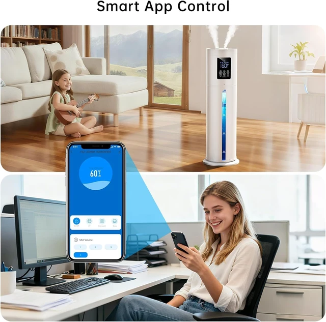 Alt view image 3 of 7 - 2.1Gal/8L Smart Humidifier Large Room, Top Fill Humidifiers for Bedroom with Diffuser, 7 Color Lights,16H Timer, Auto Mode, APP Remote Control, 4 Levels Cool Mist Air Humidifier for Plants Home