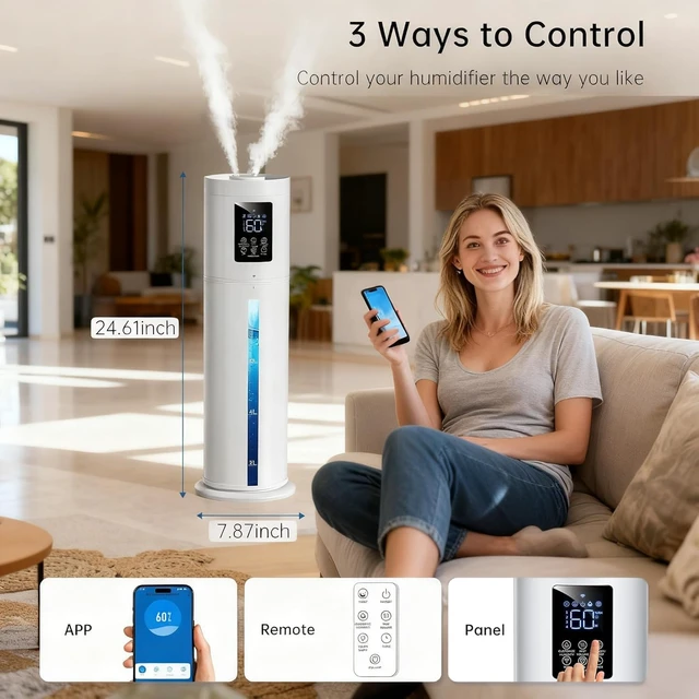 Alt view image 6 of 7 - 2.1Gal/8L Smart Humidifier Large Room, Top Fill Humidifiers for Bedroom with Diffuser, 7 Color Lights,16H Timer, Auto Mode, APP Remote Control, 4 Levels Cool Mist Air Humidifier for Plants Home