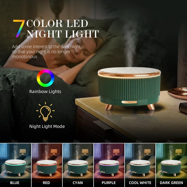 Alt view image 5 of 7 - 500ml Essential Oil Diffuser, Ultrasonic Aromatherapy Humidifier | with Remote Control, 7-Color LED Light, Timer & Auto Shut-Off, Cool Mist Diffuser for Home, Bedroom, Office (Blue Green)