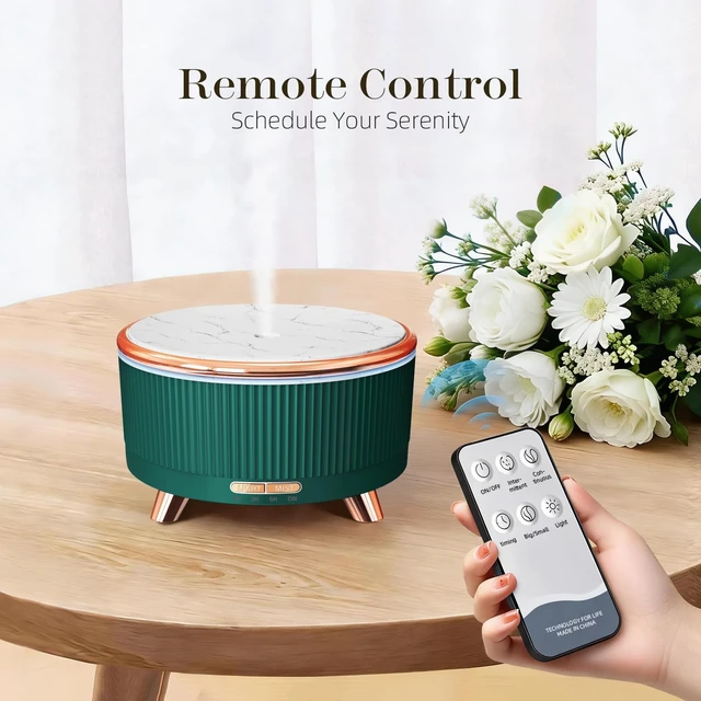 Alt view image 6 of 7 - 500ml Essential Oil Diffuser, Ultrasonic Aromatherapy Humidifier | with Remote Control, 7-Color LED Light, Timer & Auto Shut-Off, Cool Mist Diffuser for Home, Bedroom, Office (Blue Green)