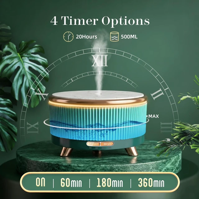 Alt view image 7 of 7 - 500ml Essential Oil Diffuser, Ultrasonic Aromatherapy Humidifier | with Remote Control, 7-Color LED Light, Timer & Auto Shut-Off, Cool Mist Diffuser for Home, Bedroom, Office (Blue Green)