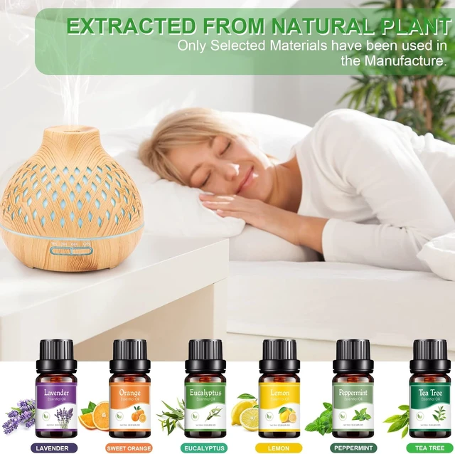 Alt view image 4 of 7 - 400ml Essential Oil Diffuser with Remote and 6 Essential Oils | Aromatherapy diffuser with 7-color LED light, quiet mist, timers and waterless auto shut-off for bedrooms and offices.