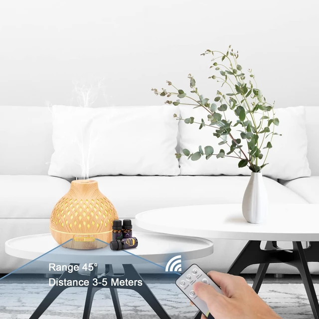 Alt view image 6 of 7 - 400ml Essential Oil Diffuser with Remote and 6 Essential Oils | Aromatherapy diffuser with 7-color LED light, quiet mist, timers and waterless auto shut-off for bedrooms and offices.