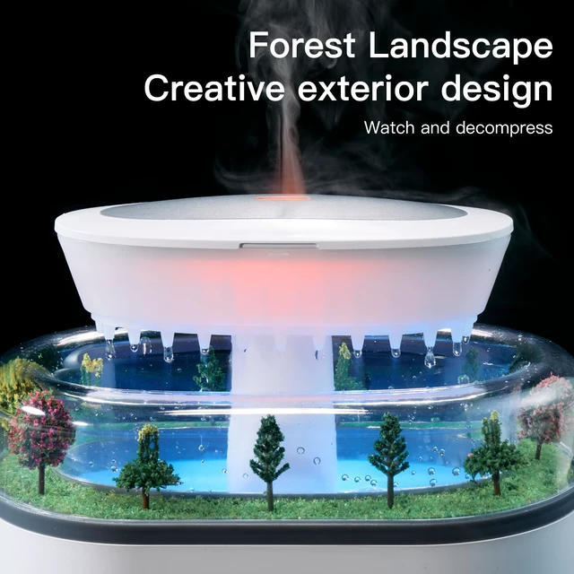 Alt view image 4 of 7 - Essential Oil Diffuser 250ML Cloud Humidifier Rain Water Drip Diffuser Humidifier with Drip Music Micro Landscape Ultrasonic Diffuser for Bedroom Office Hotel (White Grey)