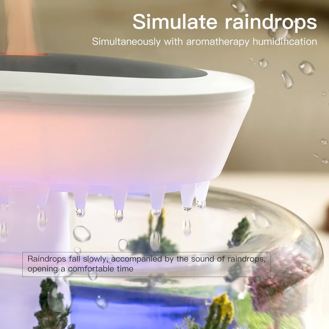 Alt view image 3 of 7 - Essential Oil Diffuser 250ML Cloud Humidifier Rain Water Drip Diffuser Humidifier with Drip Music Micro Landscape Ultrasonic Diffuser for Bedroom Office Hotel (White Grey)