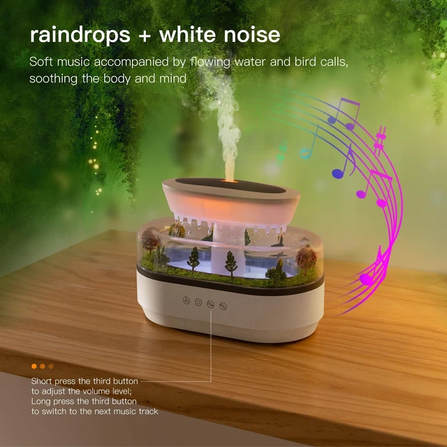 Alt view image 5 of 7 - Essential Oil Diffuser 250ML Cloud Humidifier Rain Water Drip Diffuser Humidifier with Drip Music Micro Landscape Ultrasonic Diffuser for Bedroom Office Hotel (White Grey)