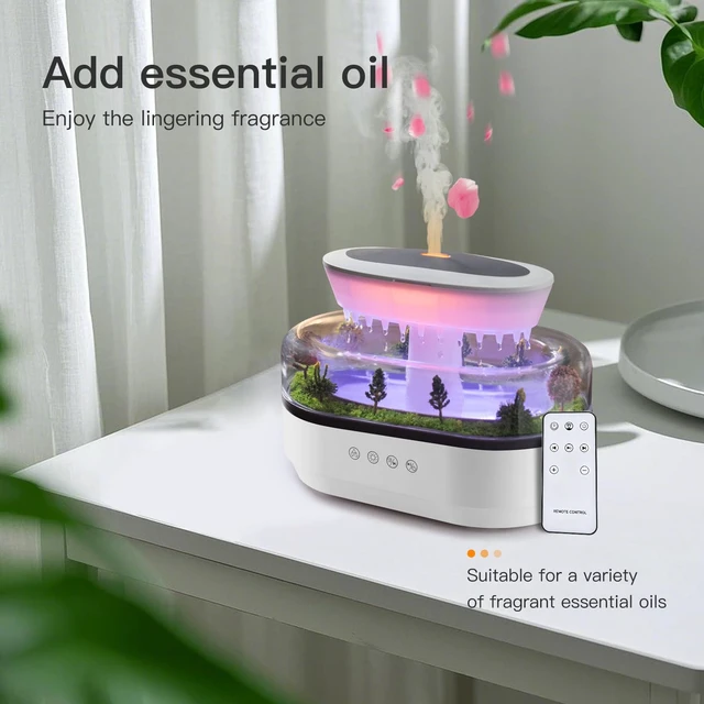 Alt view image 6 of 7 - Essential Oil Diffuser 250ML Cloud Humidifier Rain Water Drip Diffuser Humidifier with Drip Music Micro Landscape Ultrasonic Diffuser for Bedroom Office Hotel (White Grey)