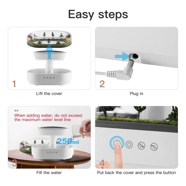 Alt view image 7 of 7 - Essential Oil Diffuser 250ML Cloud Humidifier Rain Water Drip Diffuser Humidifier with Drip Music Micro Landscape Ultrasonic Diffuser for Bedroom Office Hotel (White Grey)