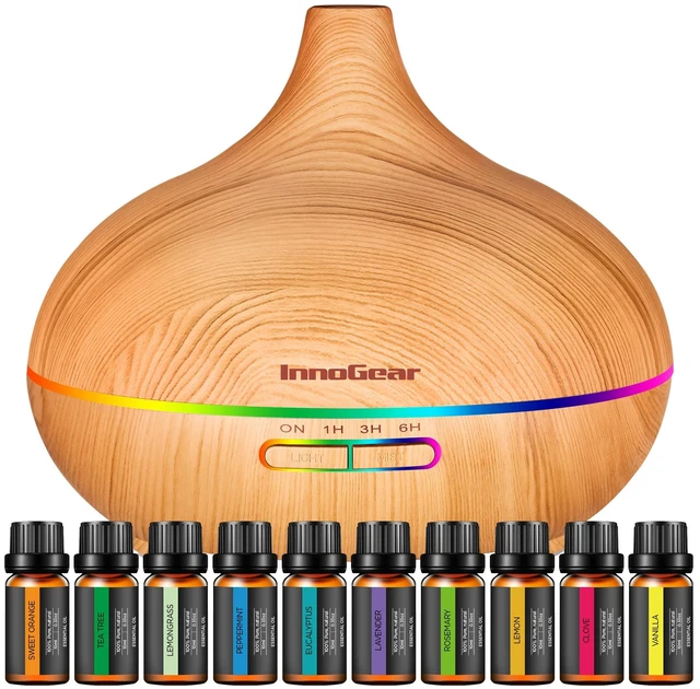 Main image of 400ml Aromatherapy Essential Oil Diffuser 10 Oils Gift Set, Yellow | Cool Mist Humidifier, Essential Oils, Ultrasonic, 4 Timers, Run up to 12hrs, Large Room, Home, Automatic Shut-Off, Quiet