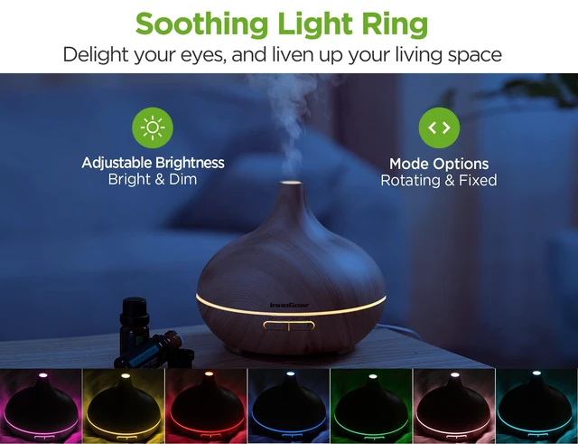 Alt view image 3 of 7 - 400ml Aromatherapy Essential Oil Diffuser 10 Oils Gift Set, Yellow | Cool Mist Humidifier, Essential Oils, Ultrasonic, 4 Timers, Run up to 12hrs, Large Room, Home, Automatic Shut-Off, Quiet