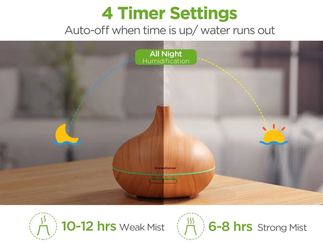 Alt view image 4 of 7 - 400ml Aromatherapy Essential Oil Diffuser 10 Oils Gift Set, Yellow | Cool Mist Humidifier, Essential Oils, Ultrasonic, 4 Timers, Run up to 12hrs, Large Room, Home, Automatic Shut-Off, Quiet