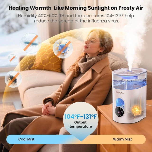 Alt view image 2 of 7 - Humidifiers for Bedroom Large Room -6L Cool & Warm Mist Humidifier | Top Fill Design, Smart Humidity Control, Remote, 7-Color Light, Whisper-Quiet, Essential Oil Diffuser for Home & Plants,White