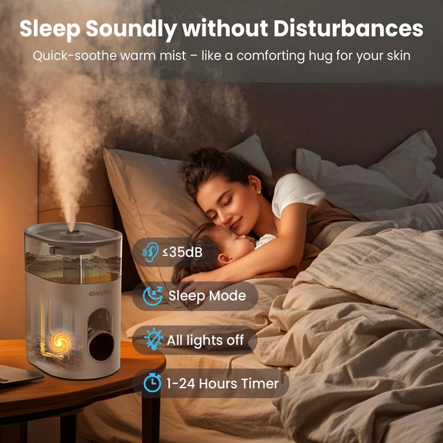Alt view image 3 of 7 - Humidifiers for Bedroom Large Room -6L Cool & Warm Mist Humidifier | Top Fill Design, Smart Humidity Control, Remote, 7-Color Light, Whisper-Quiet, Essential Oil Diffuser for Home & Plants,White