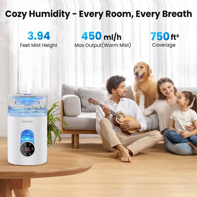 Alt view image 5 of 7 - Humidifiers for Bedroom Large Room -6L Cool & Warm Mist Humidifier | Top Fill Design, Smart Humidity Control, Remote, 7-Color Light, Whisper-Quiet, Essential Oil Diffuser for Home & Plants,White
