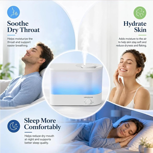 Alt view image 3 of 7 - SK7620-6L Ultrasonic Air Humidifier 6L Top Fill Quiet | SMART AUTO-OFF: Automatically stops misting and displays a red light when the water level is low.