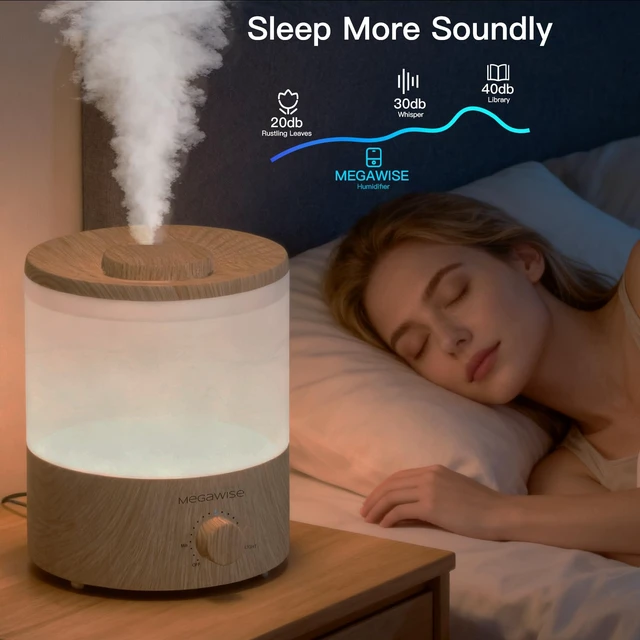 Alt view image 2 of 6 - 1.5L Ultrasonic Cool Mist Humidifier for Bedroom, 7-Color Light | Whisper-quiet use, adjustable mist output, top-fill tank, auto shut-off, compact design for nursery, office or bedside use