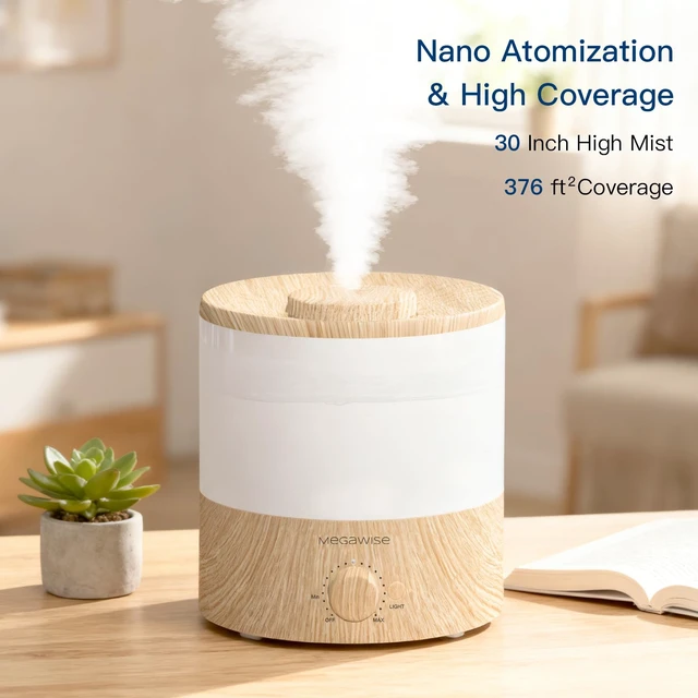 Alt view image 5 of 6 - 1.5L Ultrasonic Cool Mist Humidifier for Bedroom, 7-Color Light | Whisper-quiet use, adjustable mist output, top-fill tank, auto shut-off, compact design for nursery, office or bedside use