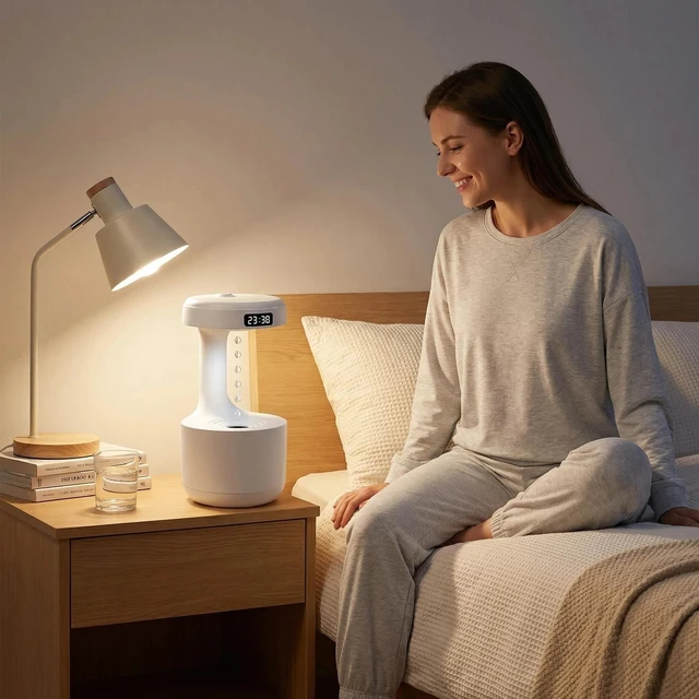 Alt view image 6 of 7 - Humidifiers for Bedroom, 800ml Cool Mist Air Humidifier, Anti-Gravity Digital Humidifier with LED Display, Quiet Knob Control for Bedroom, Plants, Nursery, Office - White