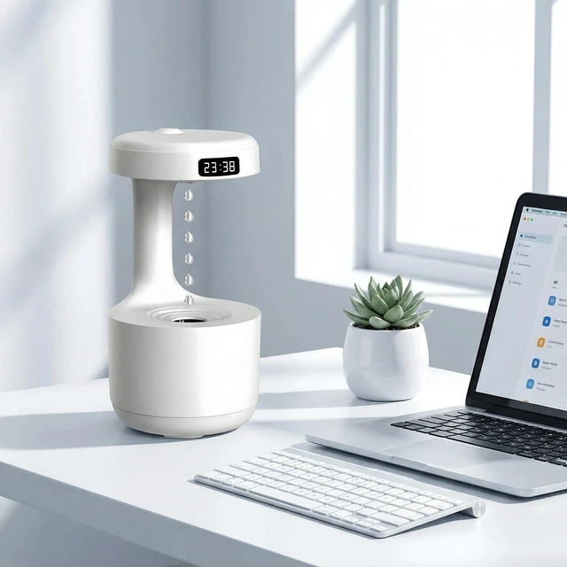 Alt view image 7 of 7 - Humidifiers for Bedroom, 800ml Cool Mist Air Humidifier, Anti-Gravity Digital Humidifier with LED Display, Quiet Knob Control for Bedroom, Plants, Nursery, Office - White