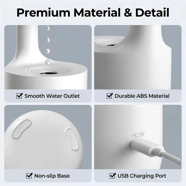 Alt view image 3 of 7 - Humidifiers for Bedroom, 800ml Cool Mist Air Humidifier, Anti-Gravity Digital Humidifier with LED Display, Quiet Knob Control for Bedroom, Plants, Nursery, Office - White