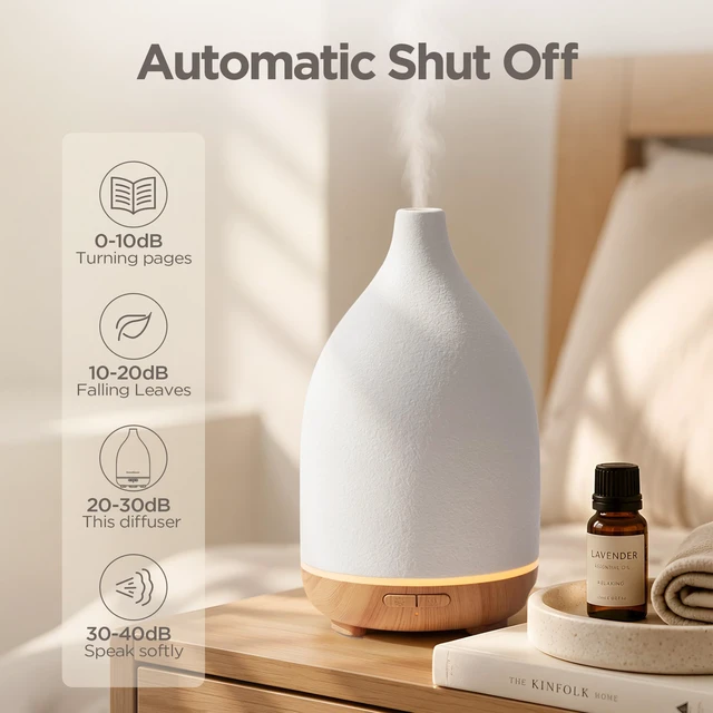 Alt view image 4 of 6 - 150ml Ceramic Essential Oil Diffuser, Diffusers for Home, Yellow | Ceramic Stone Cover, Cool Mist Humidifier, Aromatherapy, 7 Colors Light, Up to 10hrs, Large Room, Ultrasonic, Quiet, Auto Off