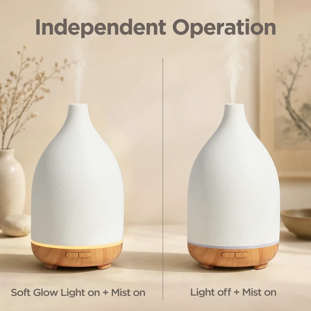 Alt view image 6 of 6 - 150ml Ceramic Essential Oil Diffuser, Diffusers for Home, Yellow | Ceramic Stone Cover, Cool Mist Humidifier, Aromatherapy, 7 Colors Light, Up to 10hrs, Large Room, Ultrasonic, Quiet, Auto Off