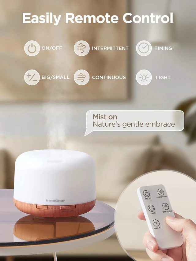 Alt view image 6 of 7 - 500ml Essential Oil Diffuser for Home Cool Mist Humidifier, Yellow | Aromatherapy, Remote Control, Ultrasonic, Run up to 18hrs, Adjustable Timer, 7 Colors, Large Room, Automatic Shut-Off, Quiet