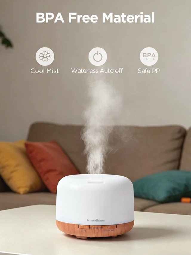 Alt view image 7 of 7 - 500ml Essential Oil Diffuser for Home Cool Mist Humidifier, Yellow | Aromatherapy, Remote Control, Ultrasonic, Run up to 18hrs, Adjustable Timer, 7 Colors, Large Room, Automatic Shut-Off, Quiet