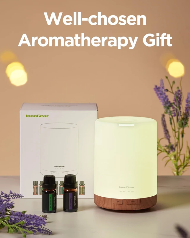 Alt view image 7 of 7 - 300ml Aromatherapy Essential Oil Diffuser 8 Oils Gift Set | Aromatherapy, Cool Mist Humidifier, Ultrasonic, Large Room, Run up to 10hrs, Waterless Auto Off, 7 LED Lights, Quiet