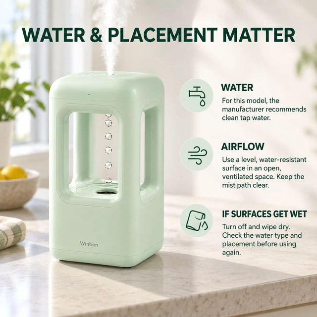 Alt view image 2 of 7 - 600mL Mini Cool Mist Humidifier with Anti-Gravity Water Drop Display for Desk, Home Office and Indoor Plants, Plug-In, Green
