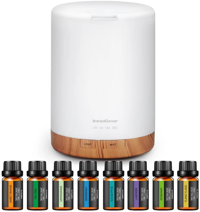 Main image of 300ml Aromatherapy Essential Oil Diffuser 8 Oils Gift Set | Aromatherapy, Cool Mist Humidifier, Ultrasonic, Large Room, Run up to 10hrs, Waterless Auto Off, 7 LED Lights, Quiet