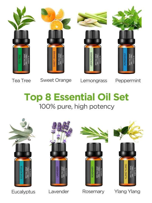 Alt view image 5 of 7 - 300ml Aromatherapy Essential Oil Diffuser 8 Oils Gift Set | Aromatherapy, Cool Mist Humidifier, Ultrasonic, Large Room, Run up to 10hrs, Waterless Auto Off, 7 LED Lights, Quiet
