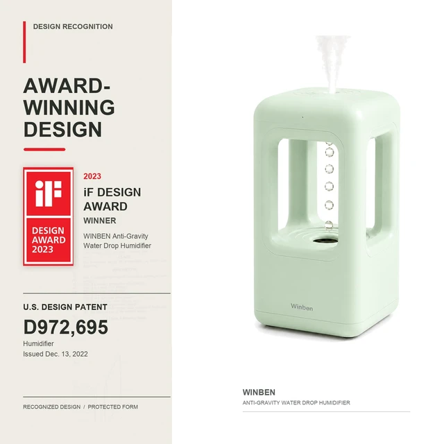 Alt view image 5 of 7 - 600mL Mini Cool Mist Humidifier with Anti-Gravity Water Drop Display for Desk, Home Office and Indoor Plants, Plug-In, Green