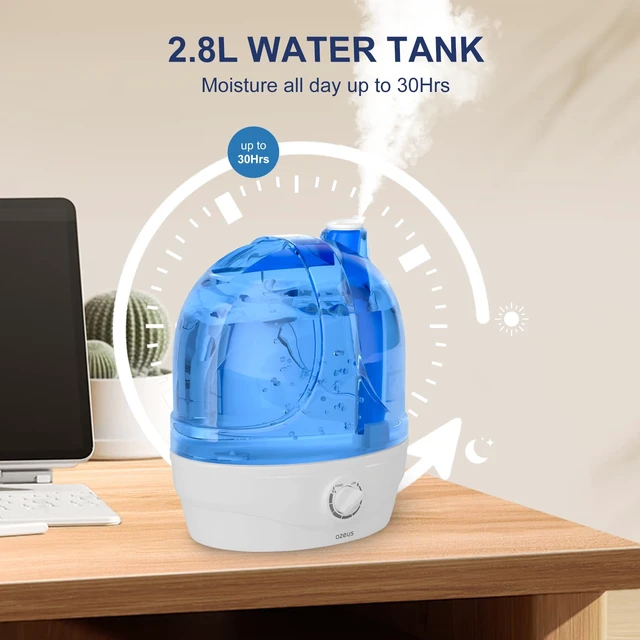 Alt view image 4 of 4 - 2.8L Ultrasonic Cool Mist Humidifier, Low Power Auto Shut-Off Bedroom | 2.8L tank, 30h runtime, 28dB quiet, 250ml/h output, 360° nozzle, auto shut-off, for bedroom plants office