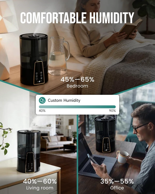 Alt view image 7 of 7 - Humidifiers for Bedroom, 4L Remote Control for Large Room,Black | Dishwasher Safe Design,Stay Clean Material,Easy Clean,Top Fill,Quiet Cool Mist for Baby,Night Light,Essential Oil Diffuser