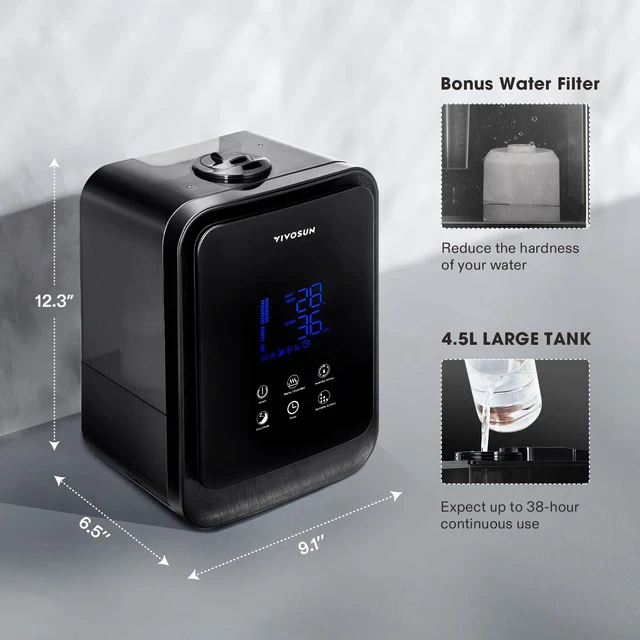 Alt view image 5 of 7 - 4.5L 2-in-1 Cool & Warm Mist Ultrasonic Humidifier with Essential Oil Box & Remote Control for Bedrooms, Offices, Plants, Babies, Dryness, and Skincare